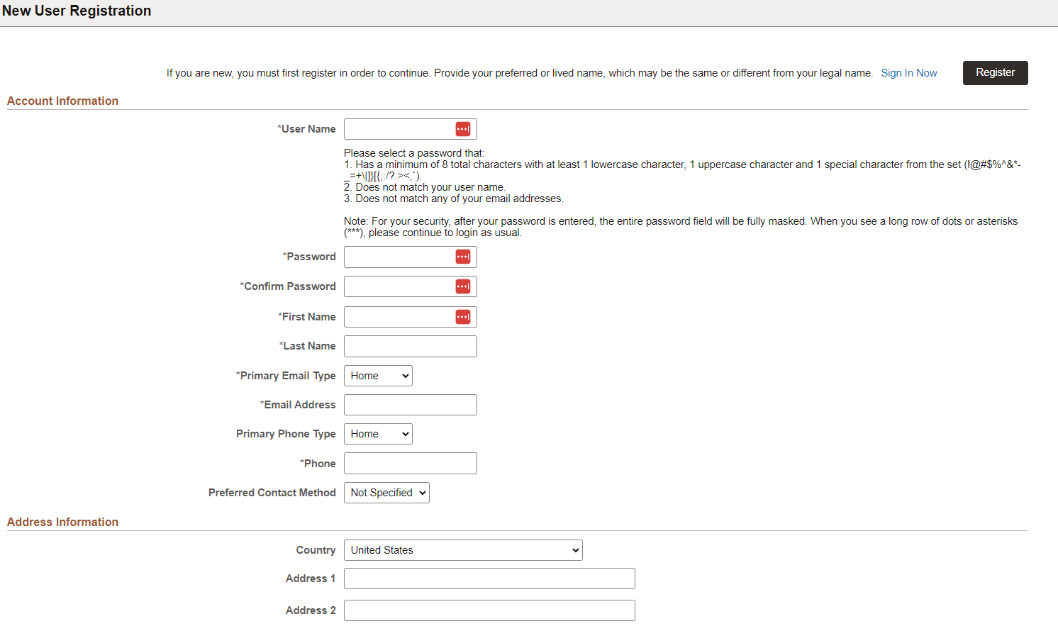 Account Information Settings