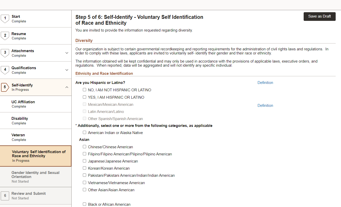 Voluntary Self Identification of Race and Ethnicity