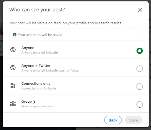 Who can see your post dropdown on LinkedIn